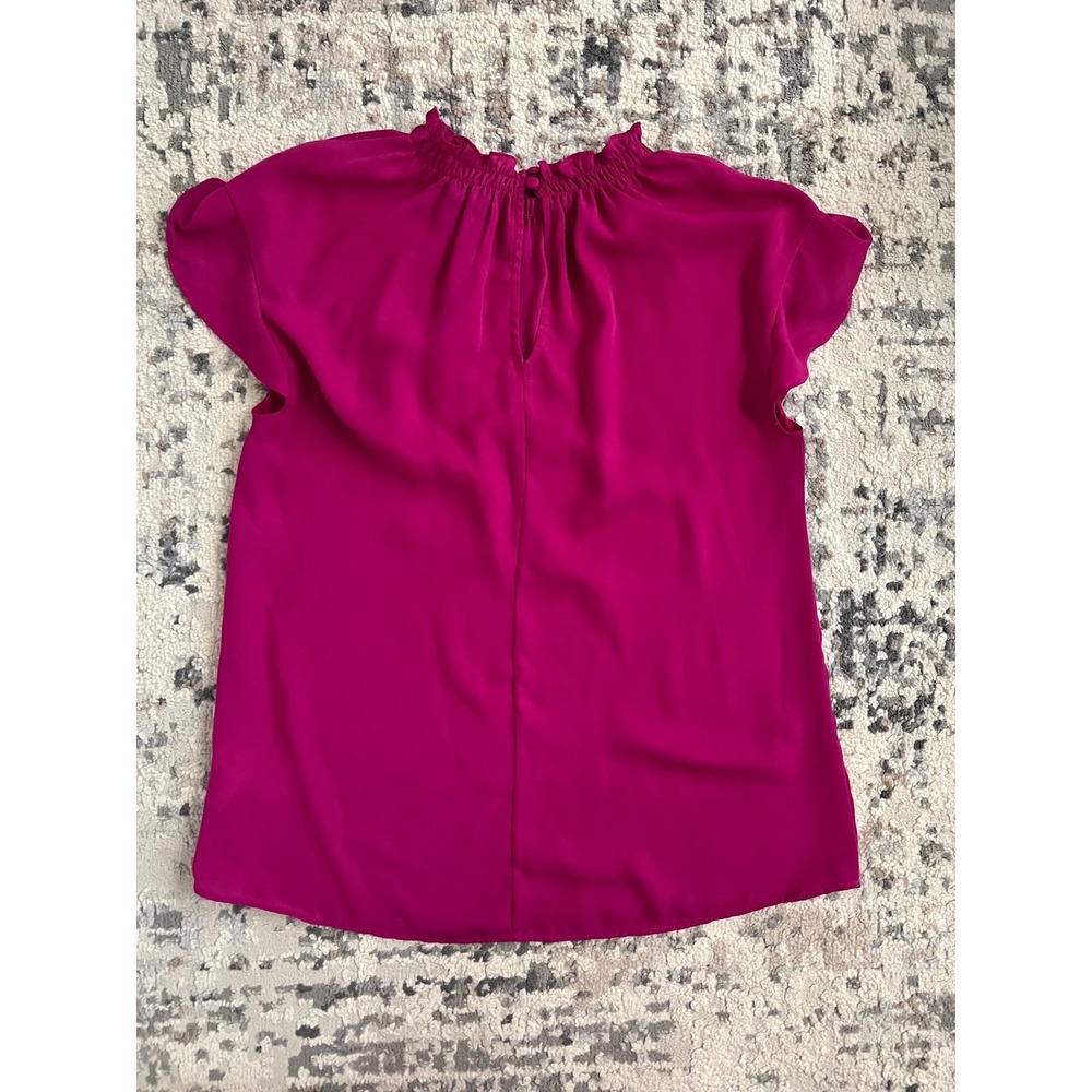Express Magenta‎ Pink Smocked Ruffle Neck Flutter Sleeve Blouse Small - Picture 6 of 7